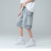Men Jeans Ripped Workwear Pants Men's Summer Retro Denim Shorts